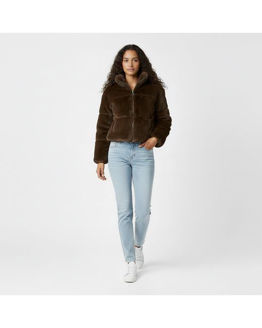 Jack Wills Brown Jw Fur Long Sleeve Short Puffer Jacket