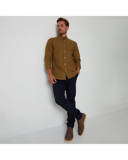 Threadbare Brown Oxford Cotton Long Sleeve Shirt for men