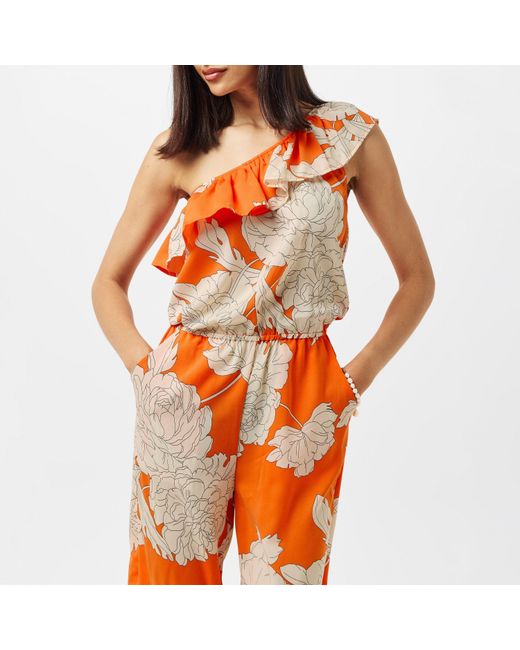 AX Paris Orange Blood Floral Print One Shoulder Jumpsuit