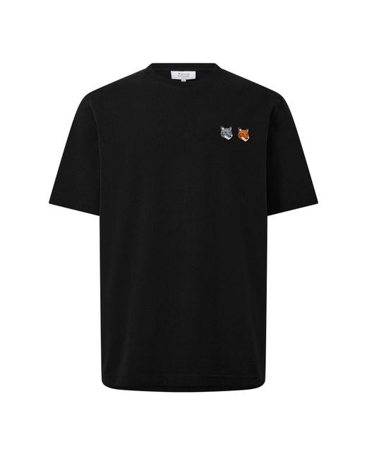Maison Kitsuné Black Double Fox Hooded Comfort T-Shirt for men