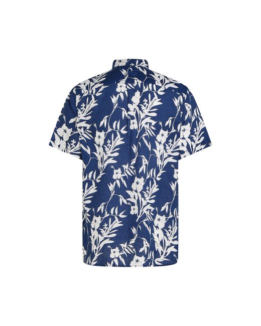 Tommy Hilfiger Blue Linen Tropical Print Short-Sleeve Patterned Shirt for men