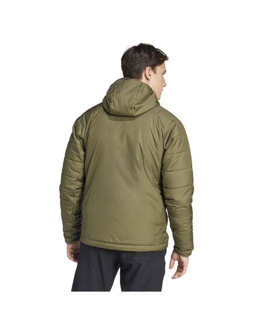 Adidas Green Hooded Adjustable Drawstring Zipped Pocket Solid Patterned Puffer Jacket for men