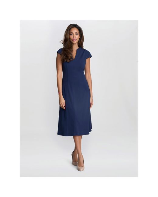 Gina Bacconi Blue Maxene Fit And Flare Midi Dress