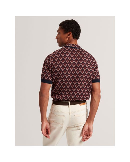 Ted Baker Red Jacquard Short-Sleeve Polo Shirt for men