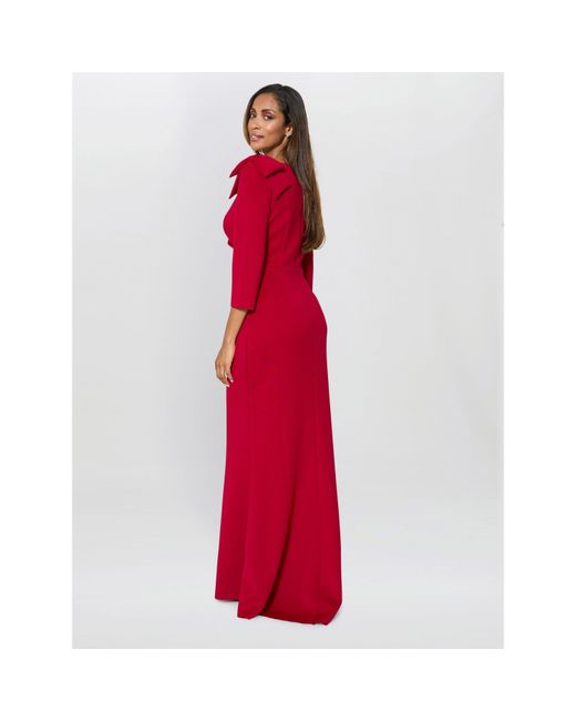 Gina Bacconi Red Thia One Shoulder Bow Detail Maxi Dress