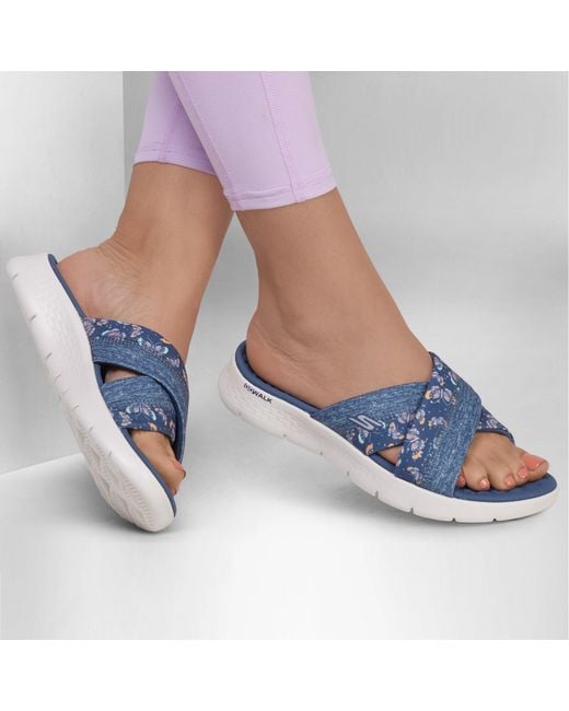 Skechers Blue Butterfly Print Memory Foam Straps Flat Sandals