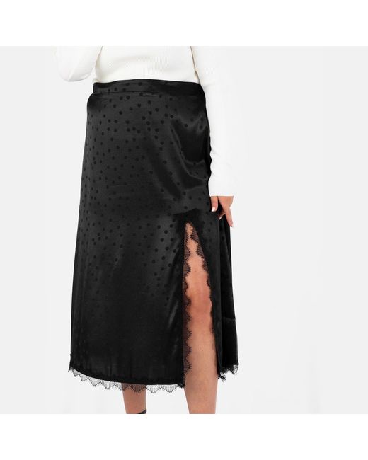 Lovedrobe Black Polka Dot Satin Skirt With Lace Trims