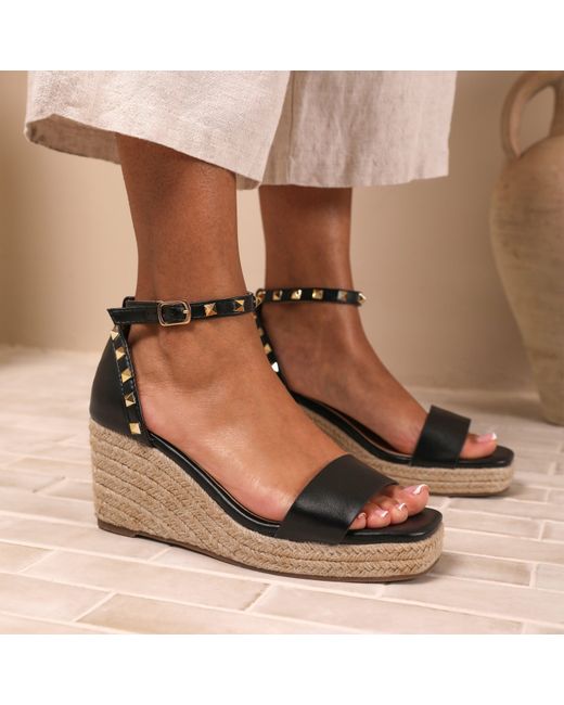 Where's That From Metallic Blackpu Presley Wedge Sandals With Gladiator Ankle