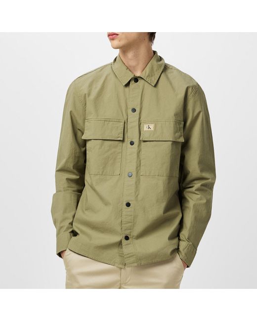 Calvin Klein Green Cargo Cotton Long Sleeve Relaxed Fit Overshirt for men