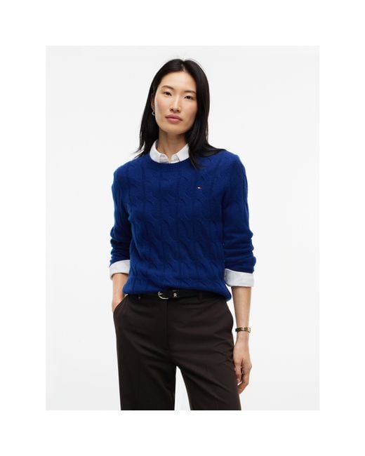 Tommy Hilfiger Blue Tommy Wool Cbl Knit Ld64