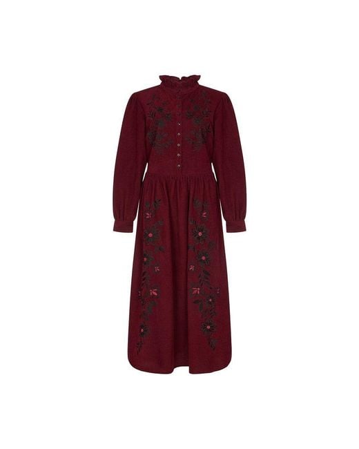 Raffya Red Puglia Corduroy Midi Dress