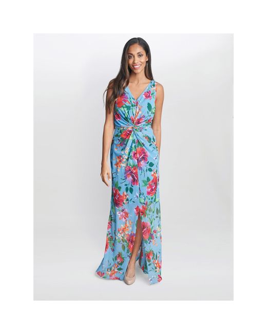 Gina Bacconi Blue Jennifer Printed Maxi Dress