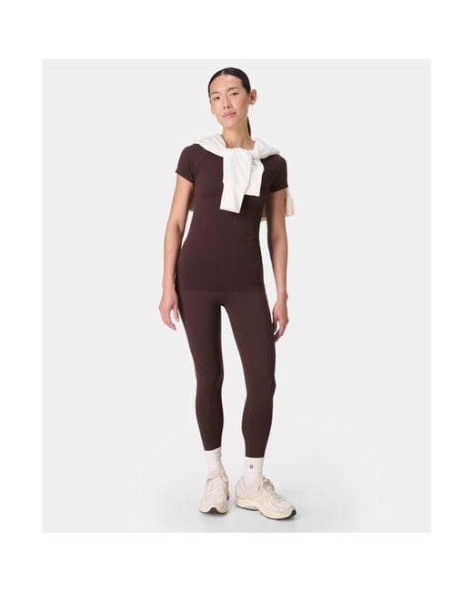 Sweaty Betty Brown Athlete Short Sleeve Performance Gym Top