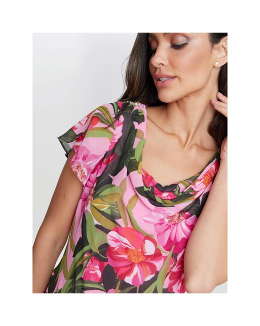 Gina Bacconi Red Ophelia Midi Printed Cowl Neck Dress