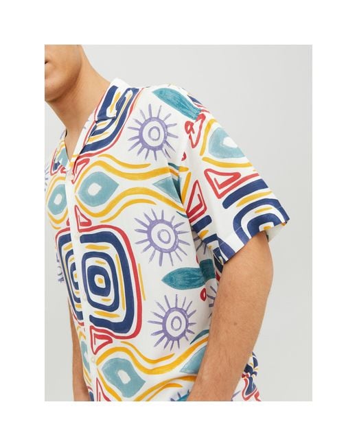 Jack & Jones Blue Jj Mosaic Print Short-Sleeve Shirt for men