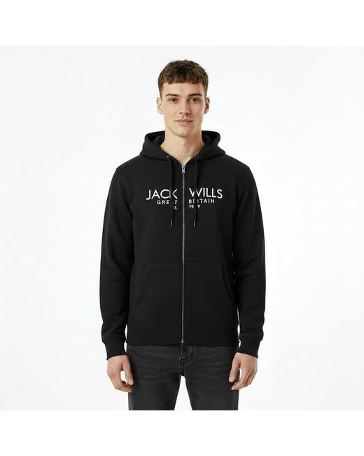 Jack Wills Black Graphic Zip Hoodie for men