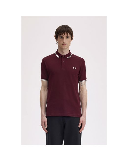 Fred Perry Red F Perry Short Sleeve Twin Tipped Polo Shirt for men