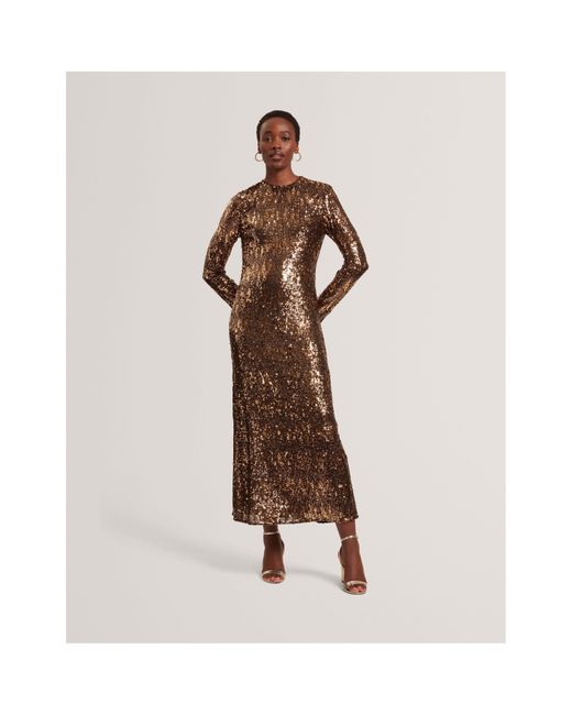 Ted Baker Brown Sequinned Bodycon Dress