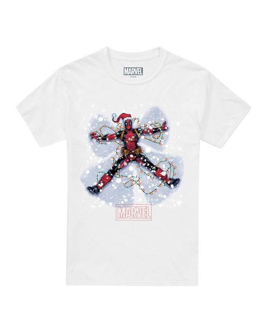 Deadpool White Marvel Christmas Snow Angel T-Shirt for men