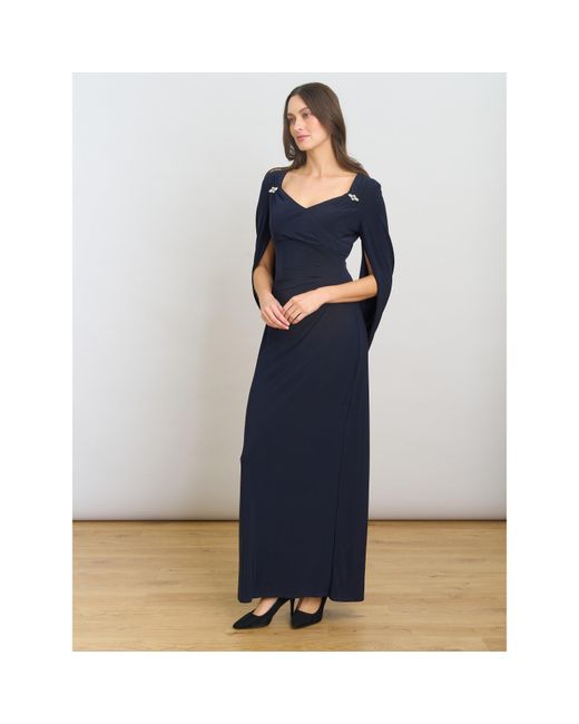 Gina Bacconi Blue Jenna Draped Back Shoulder Maxi Dress
