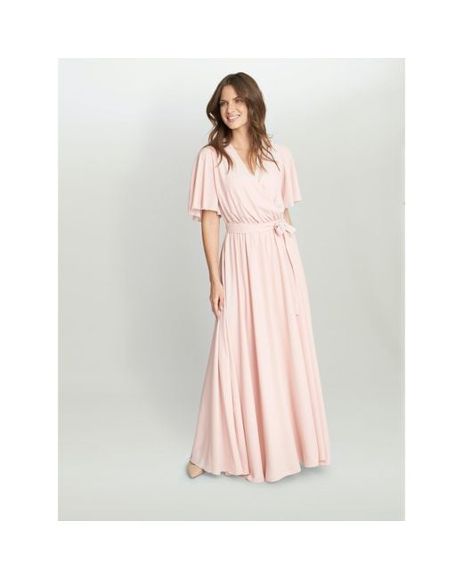 Gina Bacconi Pink Crissy Maxi Dress With Cape Sleeve