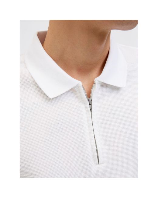 Jack & Jones White Austin Zip Polo for men