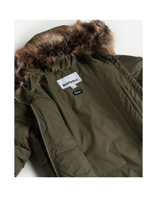 Barbour Green Midhurst Quilted Faux Fur Hood Short Puffer Jacket
