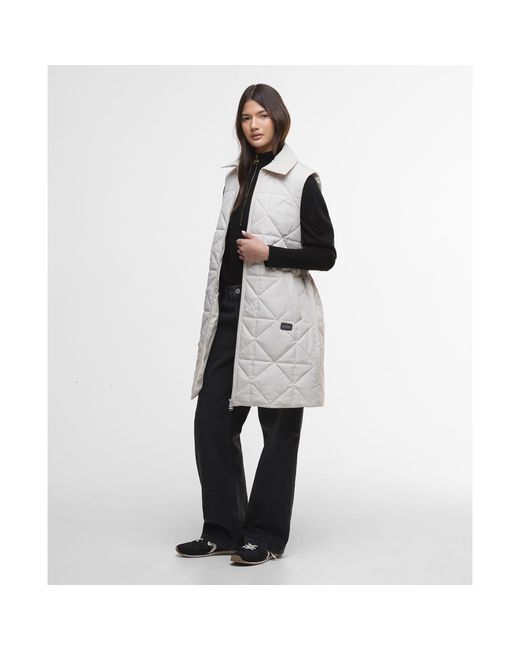 Barbour White Reno Quilted Faux-Velvet Collar Gilet