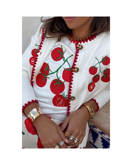 Never Fully Dressed Tomato Embroidered Cardigan