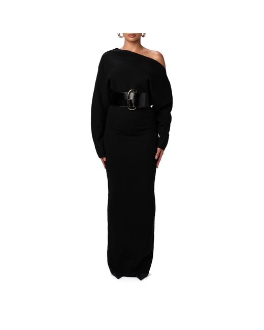 Naked Wardrobe Black Knit Off-Shoulder Sweater Maxi Dress