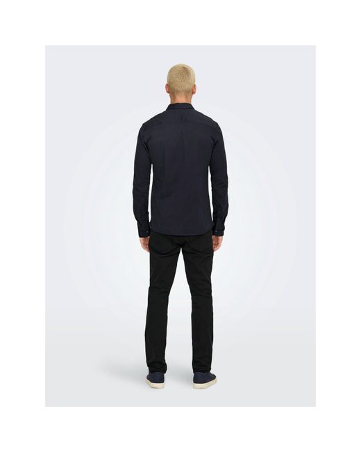 ONLY Blue Long-Sleeve Plain Shirt for men