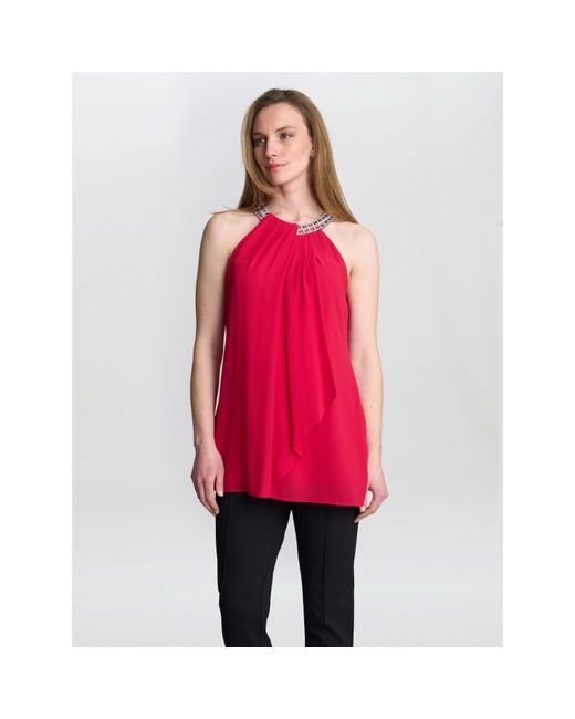 Gina Bacconi Red Elle Halter Top With Beaded Neck
