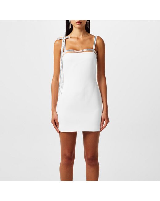 David Koma White Crystal Bow Mini Dress