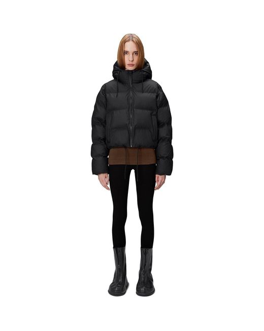 Rains Black Alta Water-Resistant Quilted Short Puffer Jacket