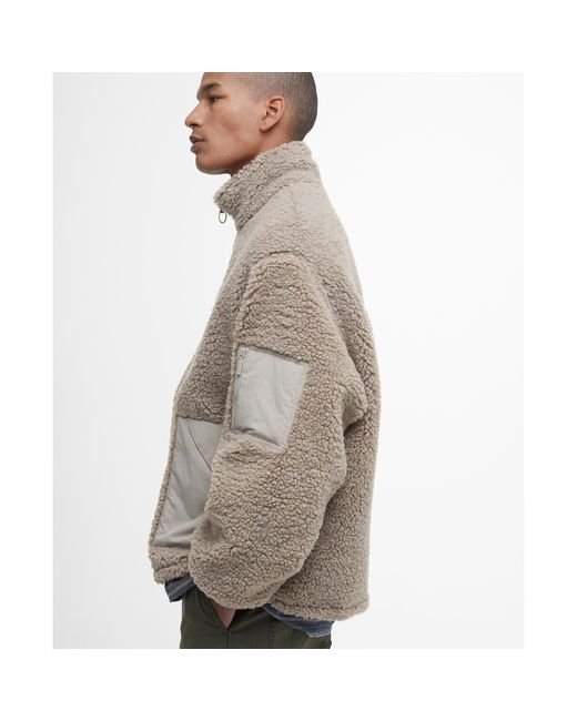 Barbour Gray Weardale Fleece Funnel Neck Teddy Coat for men