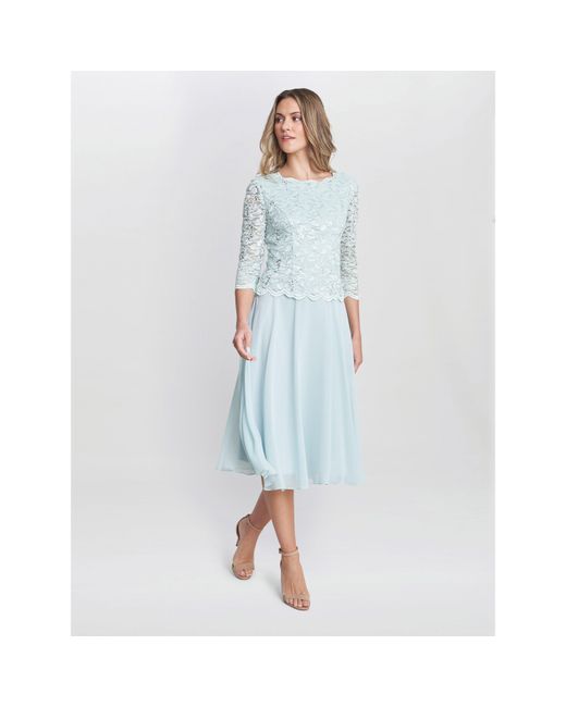 Gina Bacconi Blue Rona Midi Dress With Bodice And Skirt