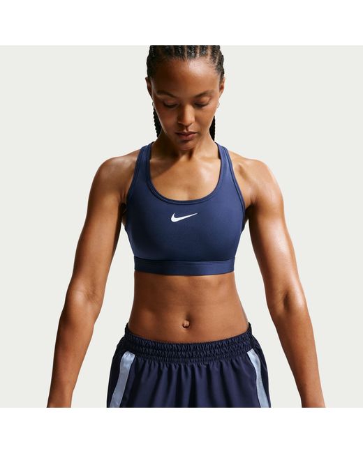Nike Blue Swoosh Medium-Support Padded Sports Bra