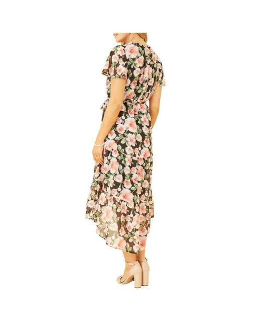 Mela London Metallic Floral Dipped Hem Wrap Dress