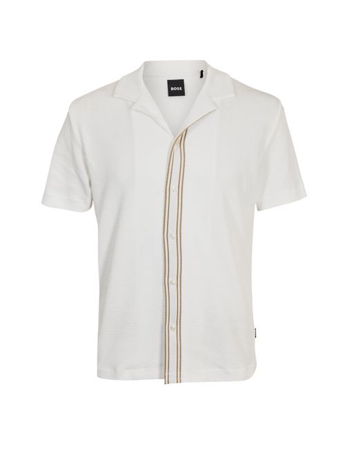 Boss White Pasini Short Sleeve Collared Shirt With Contrast Trim for men