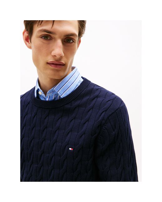 Tommy Hilfiger Blue Classic Cotton Cable Crew Neck for men