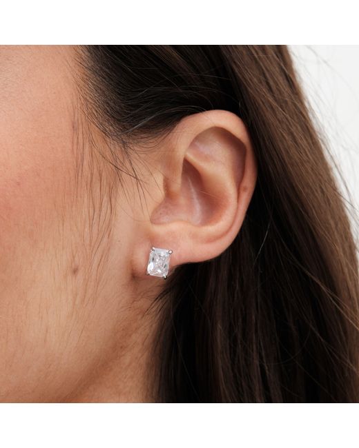 Jon Richard Metallic Rhodium Plated Cubic Zirconia Emerald Cut Stud Ear