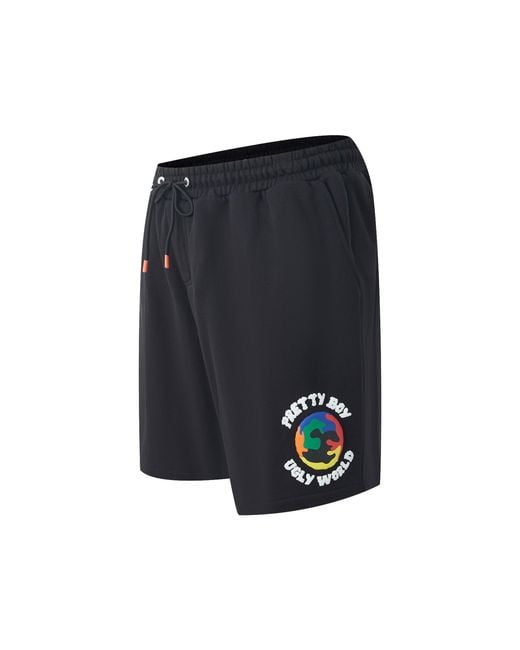 PRETTY BOY UGLY WORLD Blue Cotton 4 Pockets Fleece Jogger Shorts for men