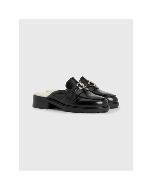 Tommy Hilfiger Black Leather Warm-lined Mules