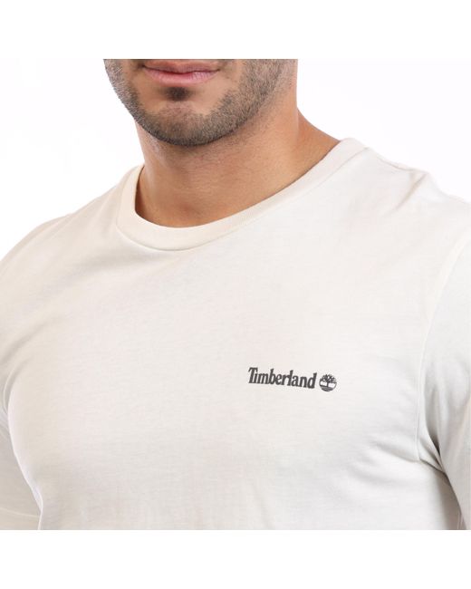 Timberland White Small Linear Logo Print T-Shirt for men