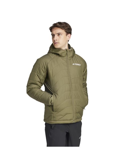 Adidas Green Hooded Adjustable Drawstring Zipped Pocket Solid Patterned Puffer Jacket for men