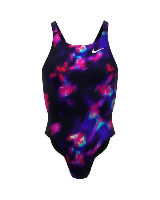 Nike Blue Hydrastrong Multi Print Fastback One-Piece