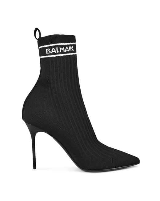 Balmain Black Pb Monogram Skye Knit Ankle Boots