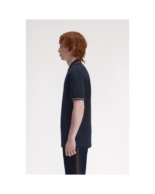 Fred Perry Blue Short Sleeve Twin Tipped Polo Shirt for men