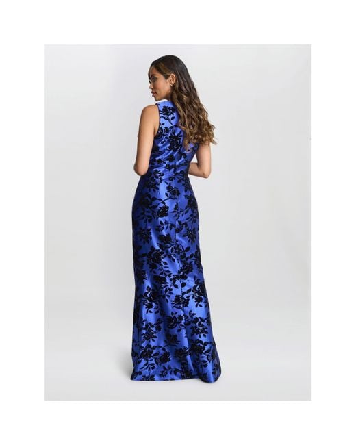 Gina Bacconi Blue Sleeveless Floral Maxi Dress