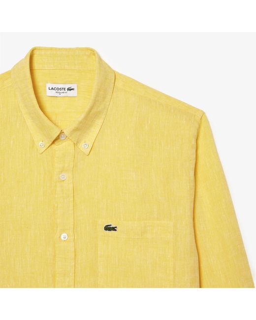 Lacoste Yellow Regular-Fit Linen Shirt for men